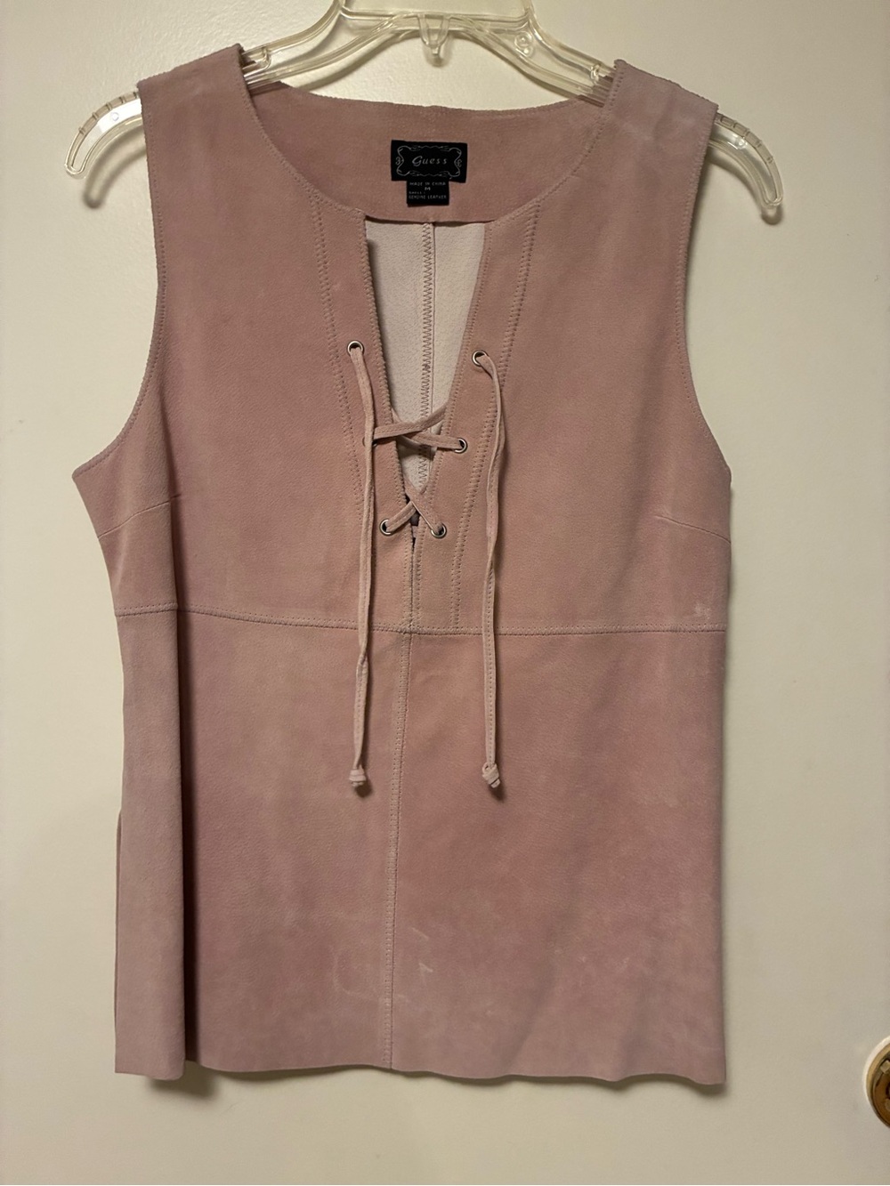 LN Suede Vintage Sleeveless Lace-Up Top - Blush Pink